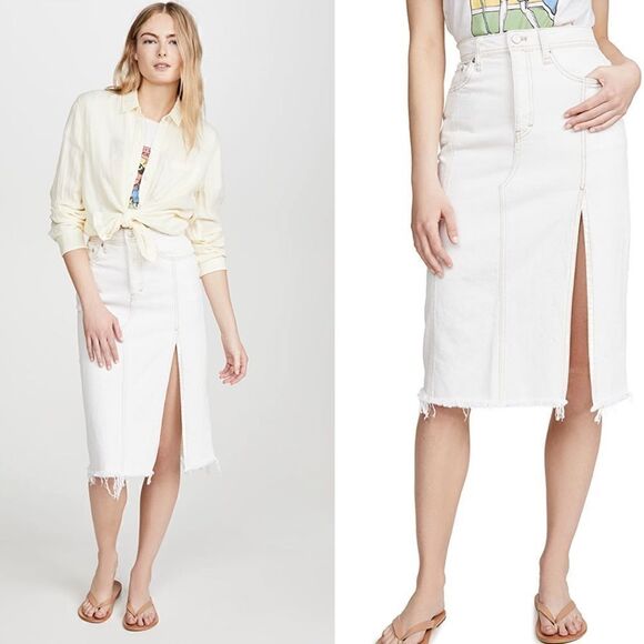 EUC Free People Mambo White Denim Midi Skirt 28 - Picture 1 of 7